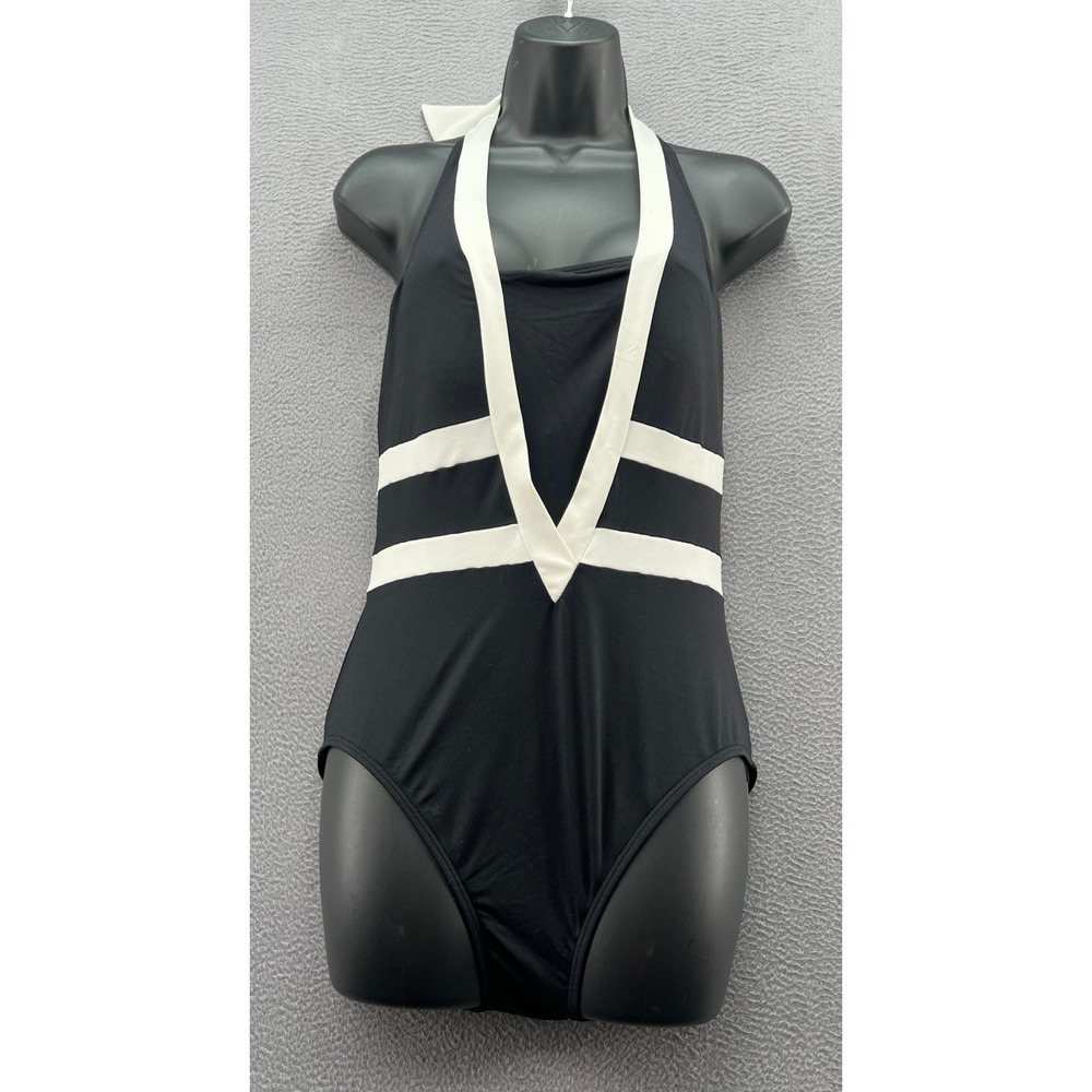 Lauren Ralph Lauren Swimsuit Women's Size 8 Black White Halter One Piece Classic